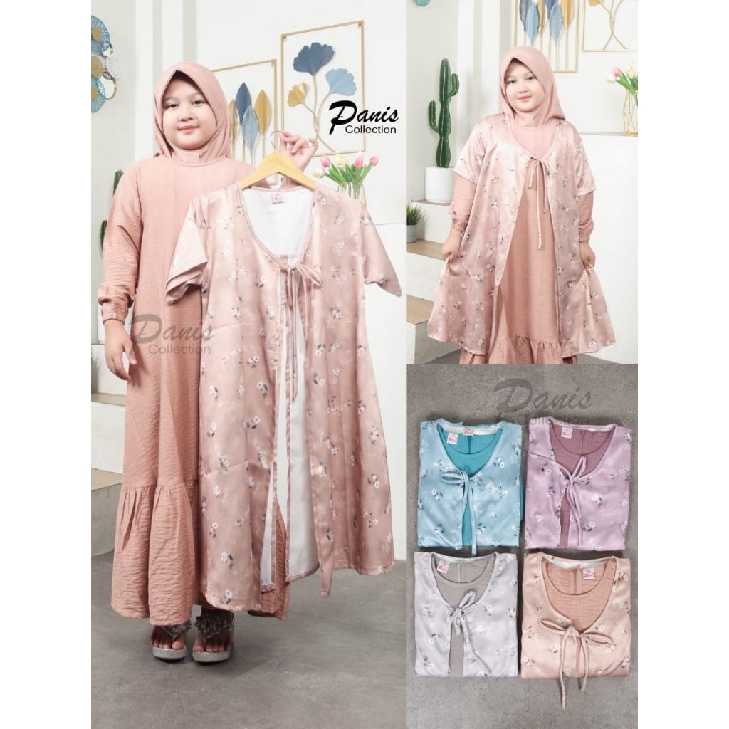 set gamis + outer + kerudung anak