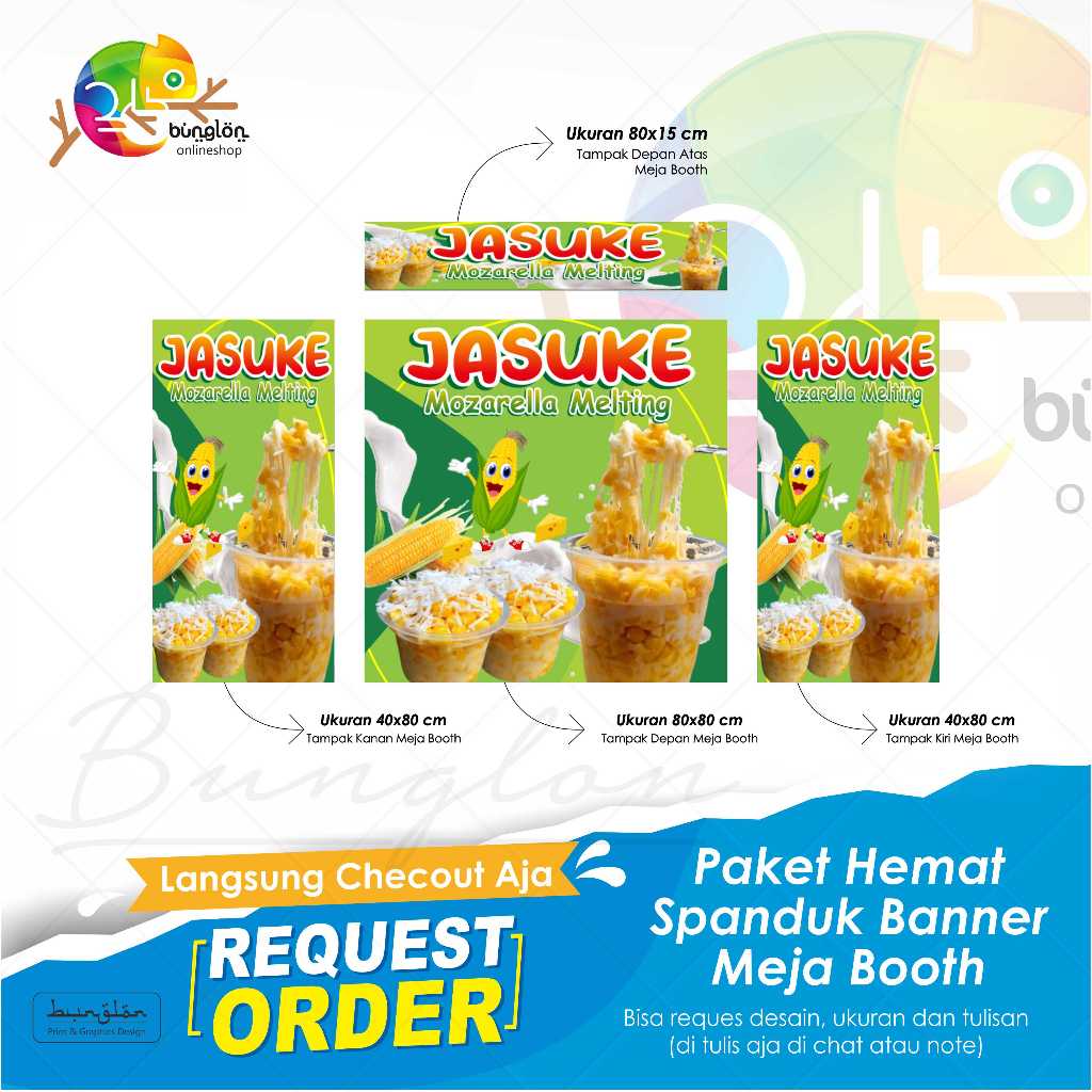 Spanduk Banner Paket Hemat Meja Booth jasuke mozarella