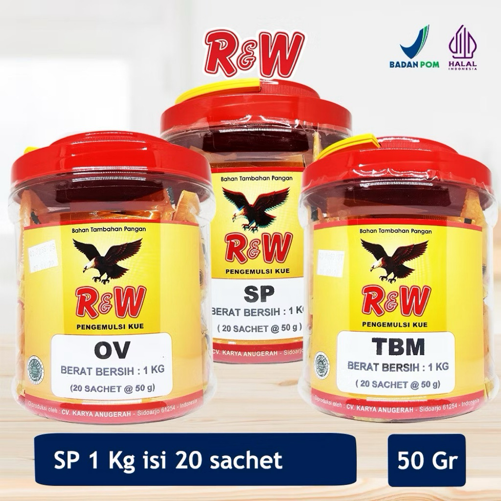 Emulsifier SP Ovalet TBM Pengemulsi Pelembut Pengembang Kue Roti Rajawali R&W RW 1Toples 50 gr isi 2