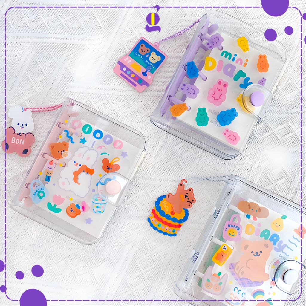 Milkjoy Mini Buku Transparan lucu kartun Korea Notebook Buku DIY Kecil Mini Binder 3 Rings - MJ09