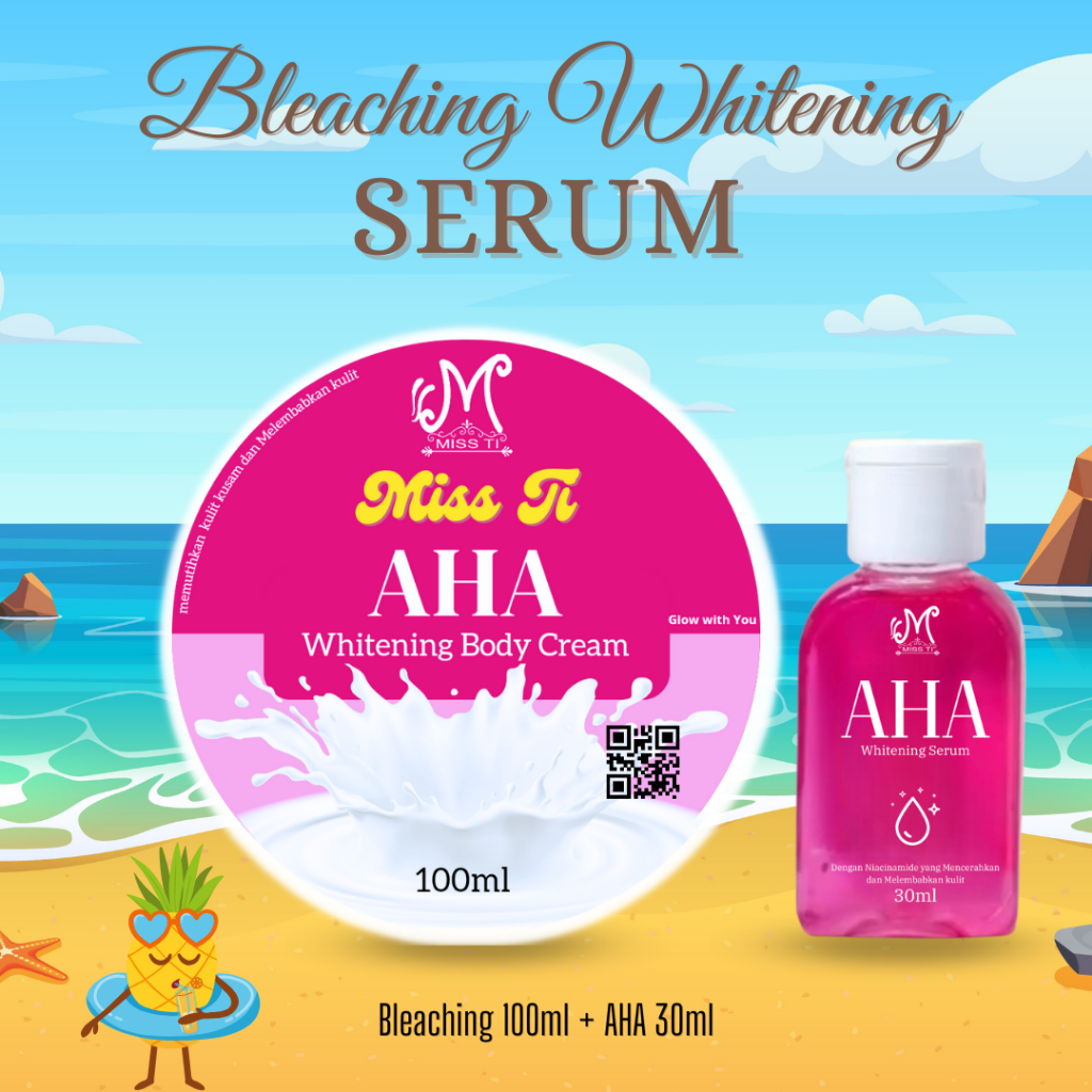 Miss Ti - AHA Bleaching 100ml + AHA Serum 30ml pink pemutih badan lulur body cream body mask Skincar