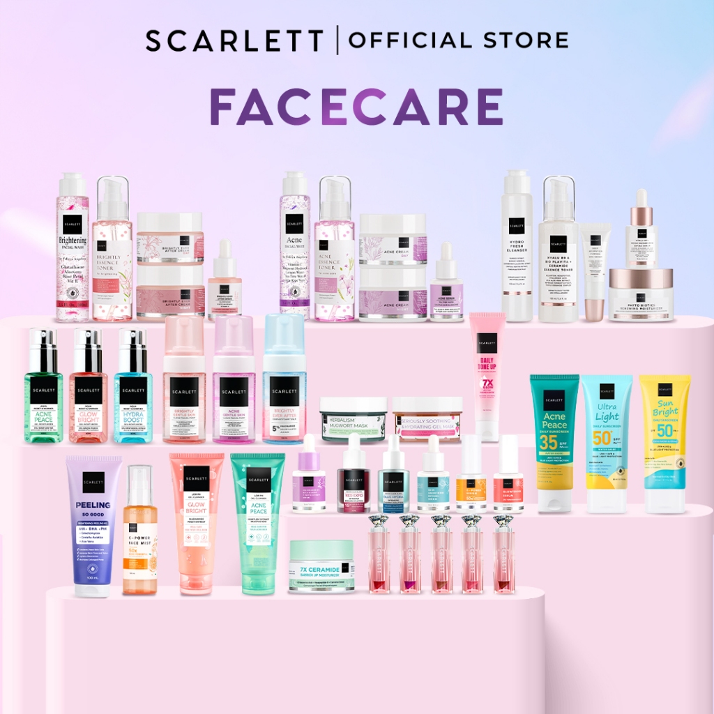 SCARLETT Face Care Satuan ( Facial Wash, Toner, Serum, Moisturizer, Face Mist, Peeling gel, Sunscree