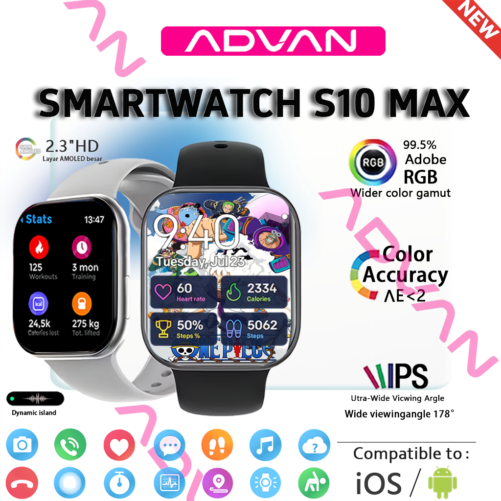 [BARU]ADVAN SmartWatch 10 PRO MAX Waterproof Bluetooth Call Jam Smartwatch Wanita Pria Monitor Detak