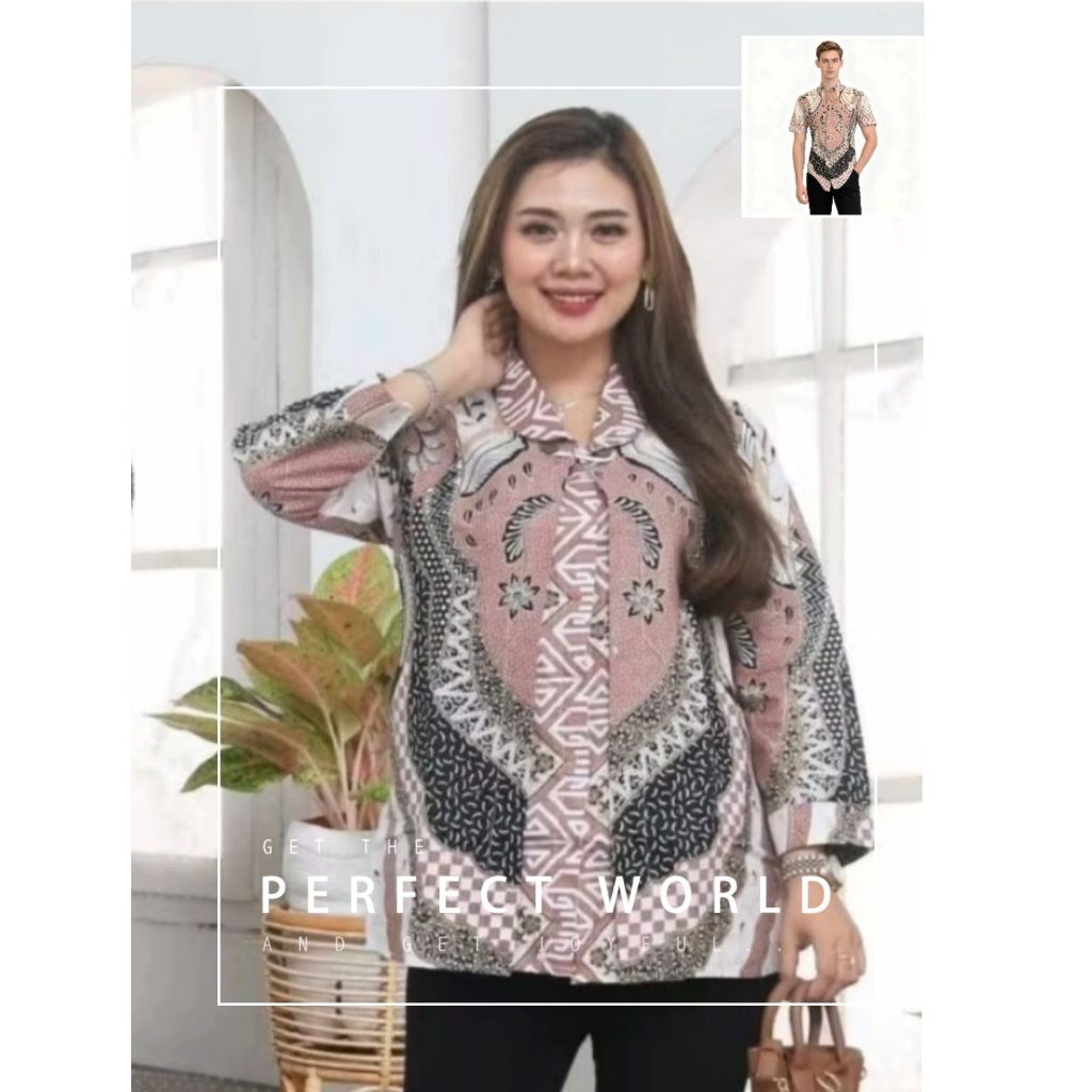 Baju Batik Perempuan Model Atasan Couple Pria Lengan Panjang Laki-laki Pendek Wanita Blouse Kancing 