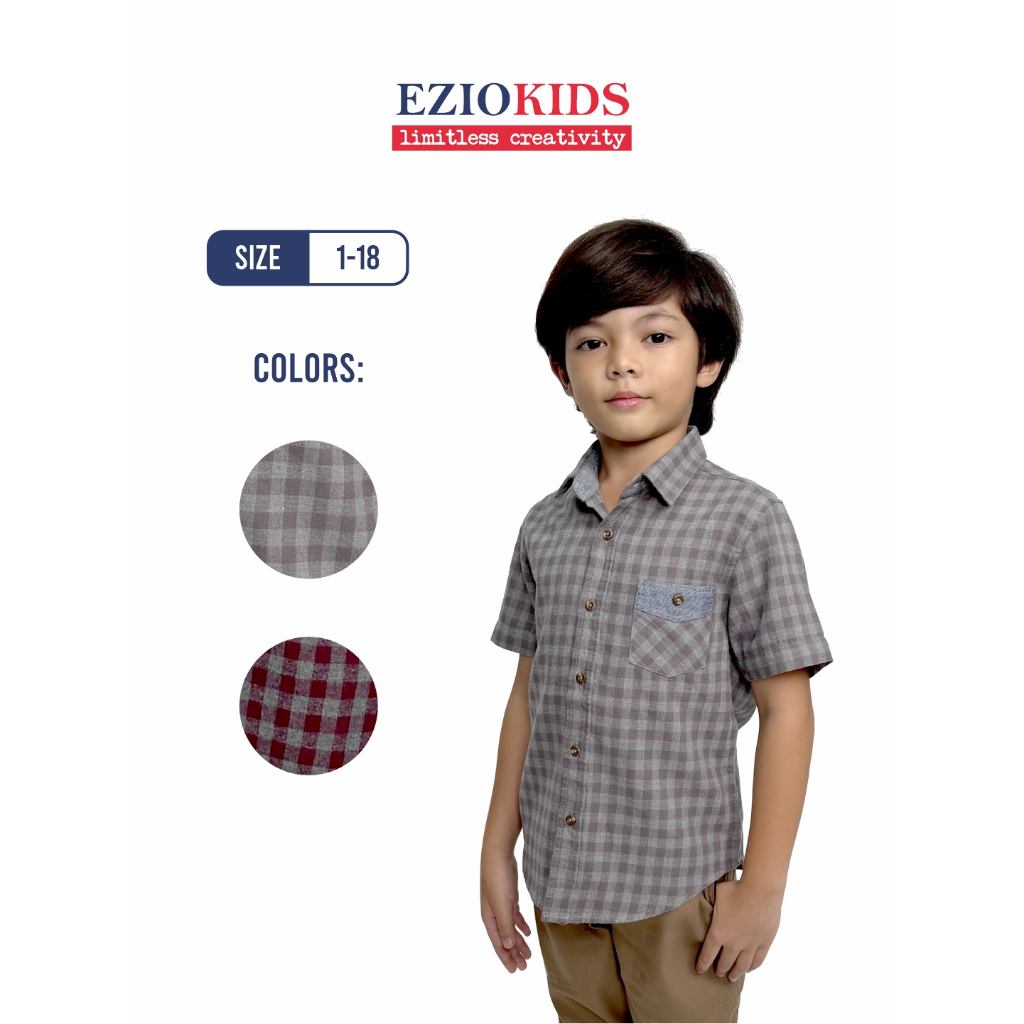 Ezio Kids Kemeja Anak Motif Kotak Klasik Lengan Pendek