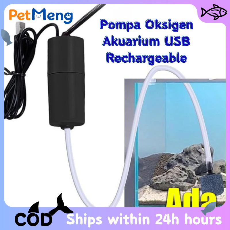 Pompa Oksigen Akuarium USB Rechargeable | Aerator Senyap & Portabel untuk Akuarium | Pompa Oksigen P