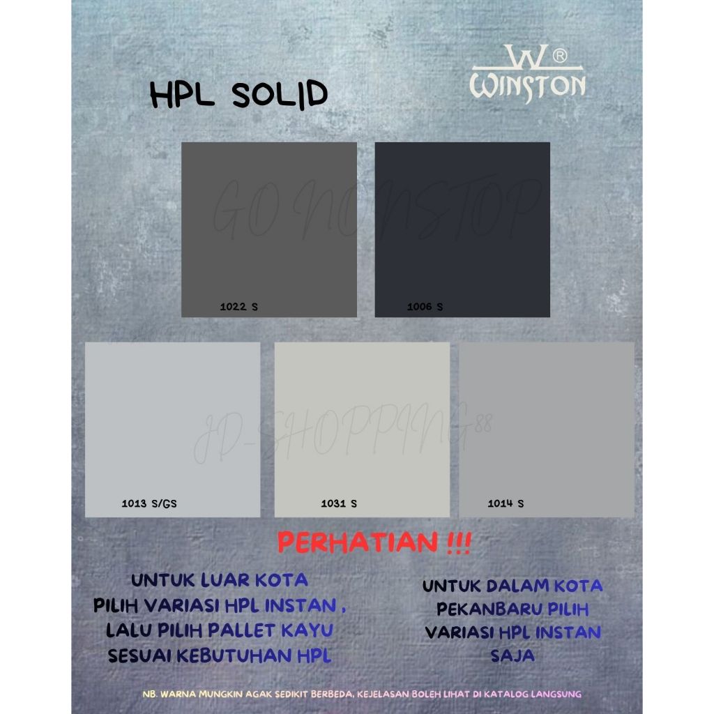 (LUAR KOTA WAJIB PALLET KAYU) HPL Solid Abu Abu Winston 1022/1006/1013/1031/1014 (BACA DESKRIPSI SEB