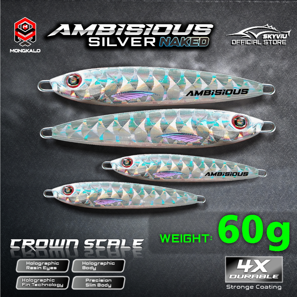 Umpan Metal Jig 60 Gram MONGKALO AMBISIOUS Hologram Naked 60gram Killer Umpan Jigging Jiging Fishing
