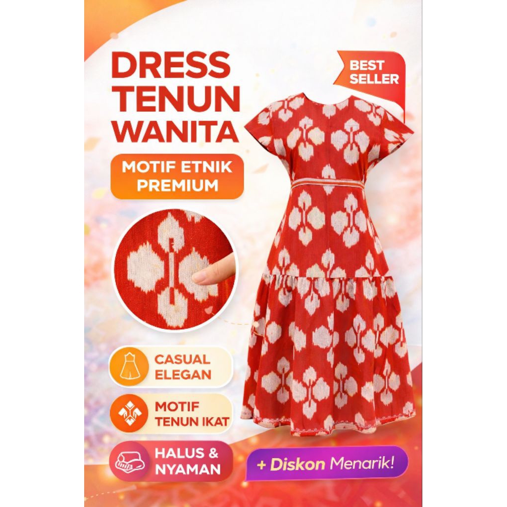 Aswa Dress Tenun Premium Etnik Nusantara - Gaun Tenun Casual Elegan