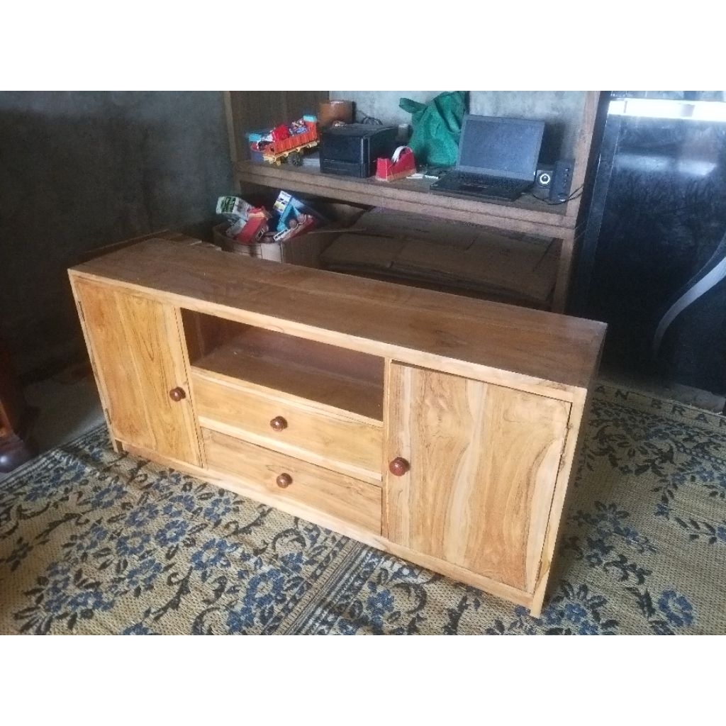 meja tv minimals kayu jati 120x30x60
