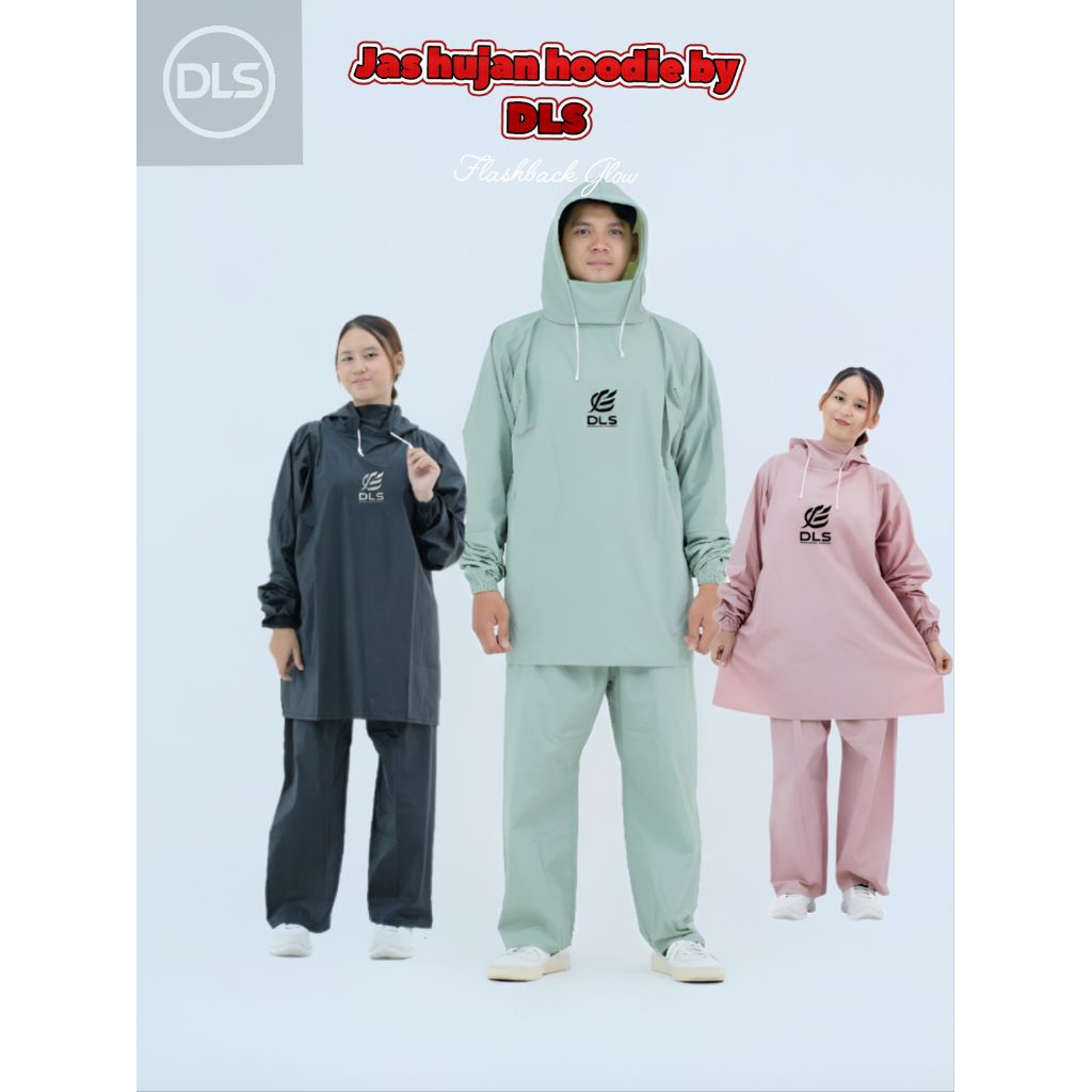 Jas Hujan Hoodie DLS Bahan Pvc Tebal lentur dan Tahan Air Terlaris