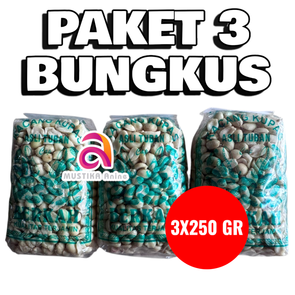3 Pack Kacang Kupas Kacang Tanah Mentah Kupas 250 GRAM/ PACK KACANG KUPAS MENTAH ASLI TUBAN
