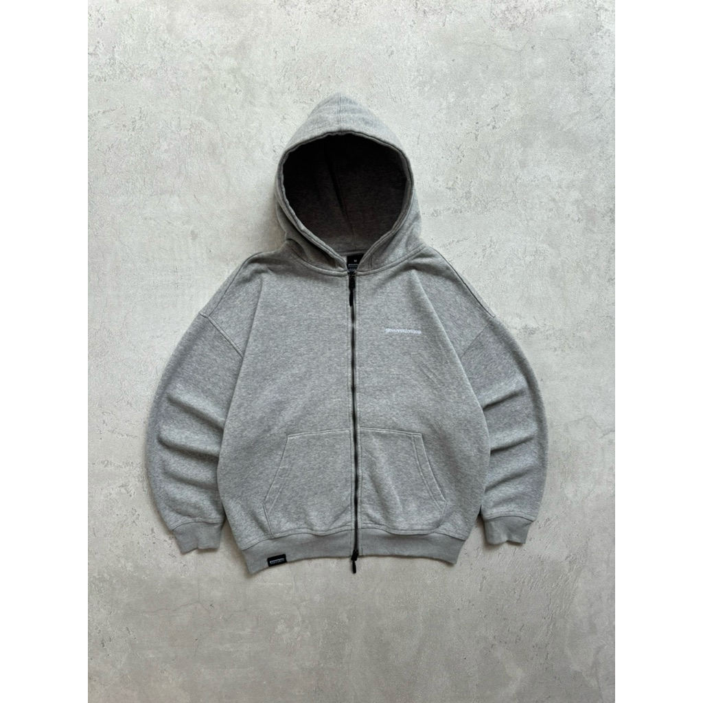 00's Grooverhyme Heavy weight heather gray blank double zipper boxy hodie