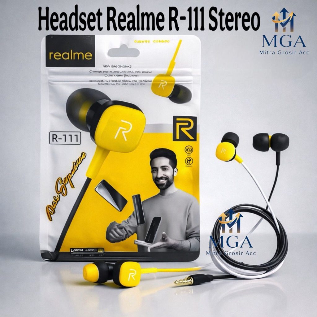 MGA - Headset Realme R-111 Extra Bass Handsfree R111 + Mic Earphone Universal