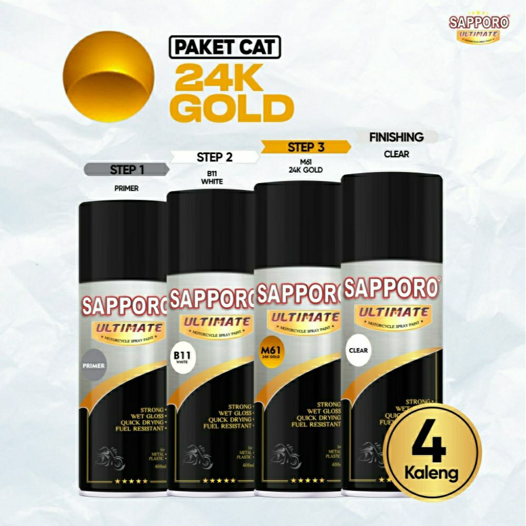 #MAU# Cat Semprot Sapporo Ultimate Paket Lengkap 24K Gold M61 (B12,B11,M61,C81) Kuning Emas 24karat 