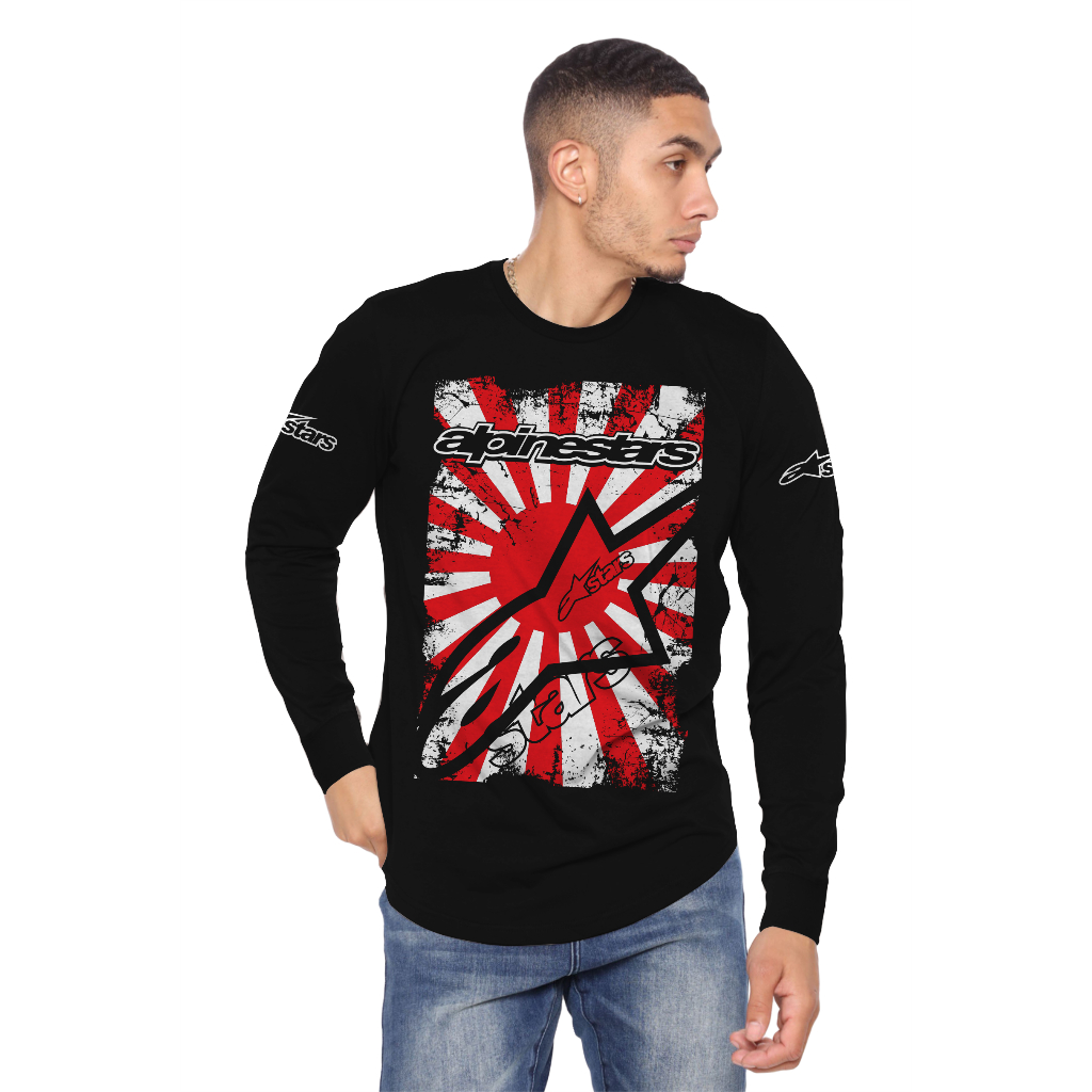 Kaos Pria Lengan Panjang Katun Combed 24S Bahan Tebal Motif Bendera Jepang Street Style Multiwarna