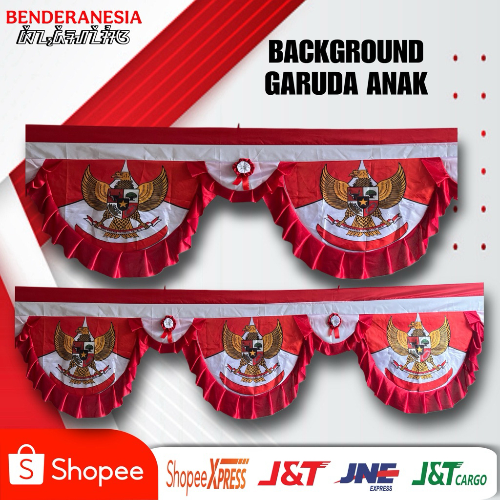 BENDERA BACKGROUND GARUDA MERAH PUTIH 10 GELOMBANG / BACKGROUND KANTOR MERAH PUTIH