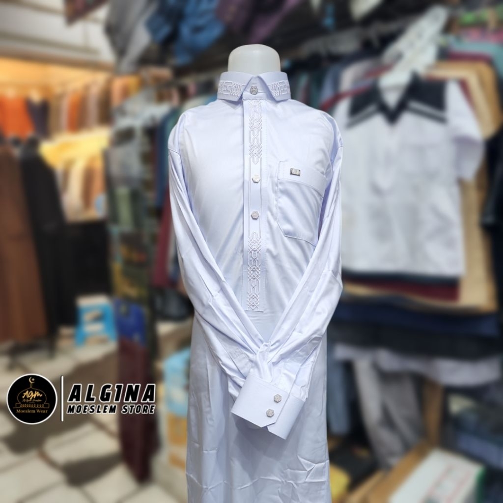 Gamis Al Wafa Anak Remaja (Tanggung) Putih Bordir Bahan Satin Korea Kancing Thailand Klik lengan Pan