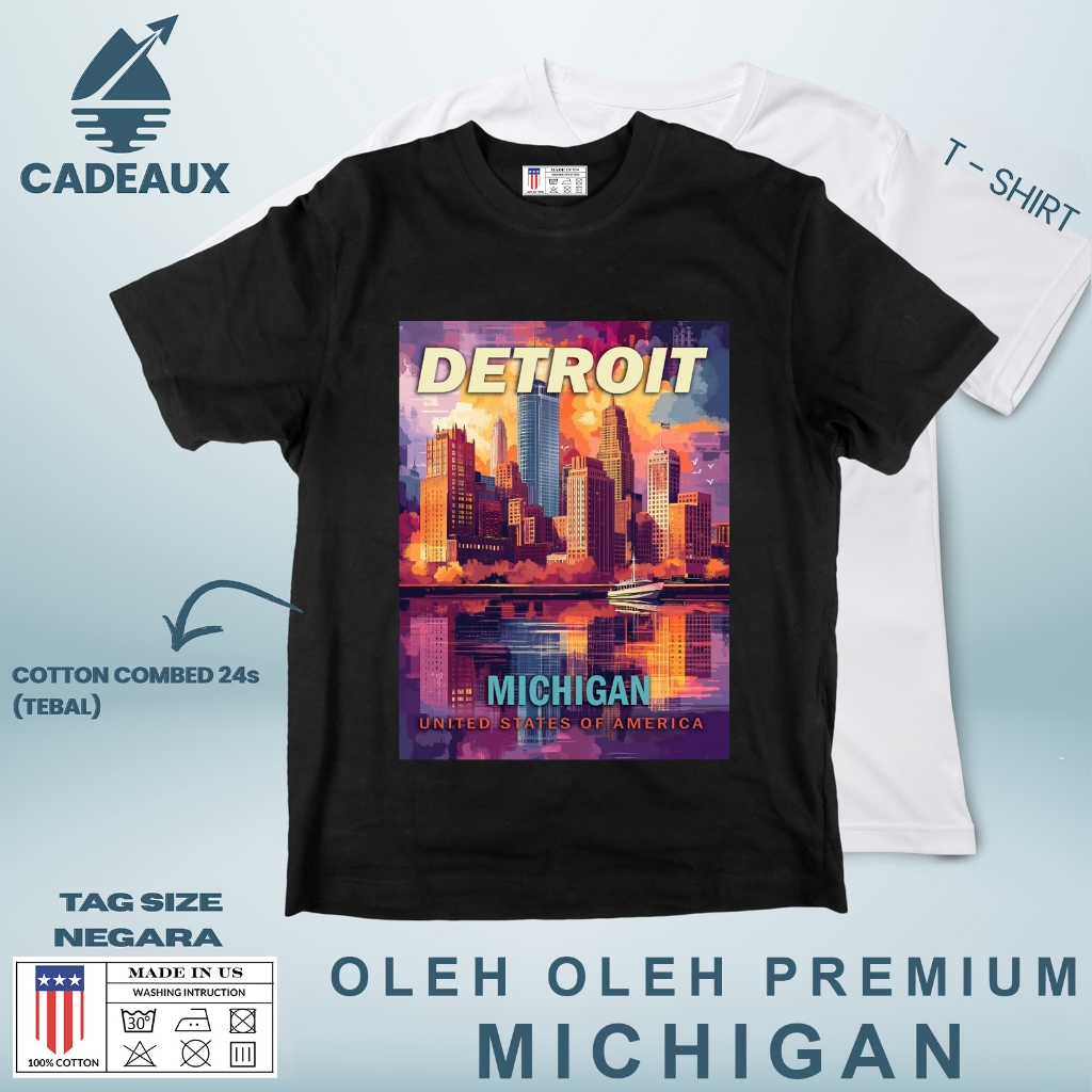 Kaos Oleh Oleh MICHIGAN 2 PAKAI TAG ASAL NEGARA US T-Shirt Cotton Combed 24s SOUVENIR PREMIUM GIFT
