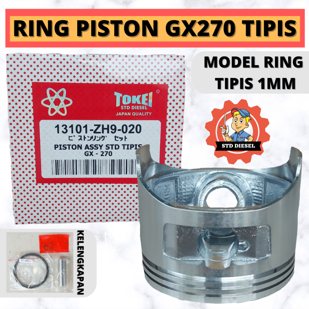 PISTON GX270 THIN TIPIS MERK TOKEI PISTON ASSY 270 GX270 9 HP PK SEKER SEHER KOMPLIT RING PIN CLIP P