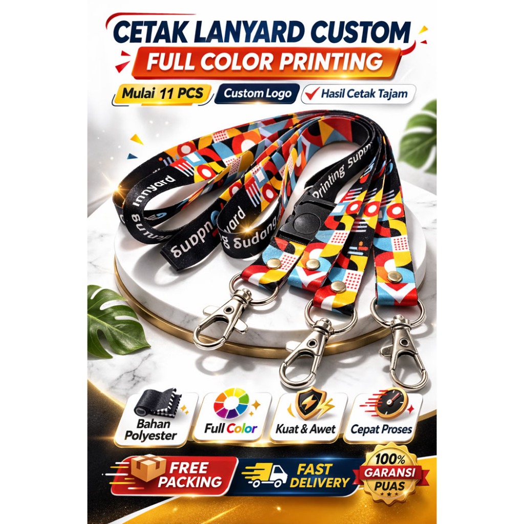 CETAK LANYARD CUSTOM | TALI ID CARD PRINT FULL COLOR | BISA SATUAN