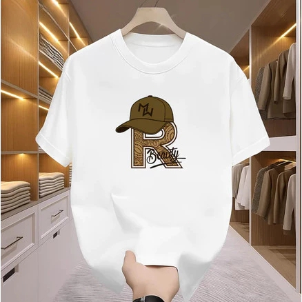 [COD Outlets Katun 100%] Cetakan Gaya Huruf R Dengan Topi Desain Outelts Kapas T-shirt Trendy Diceta