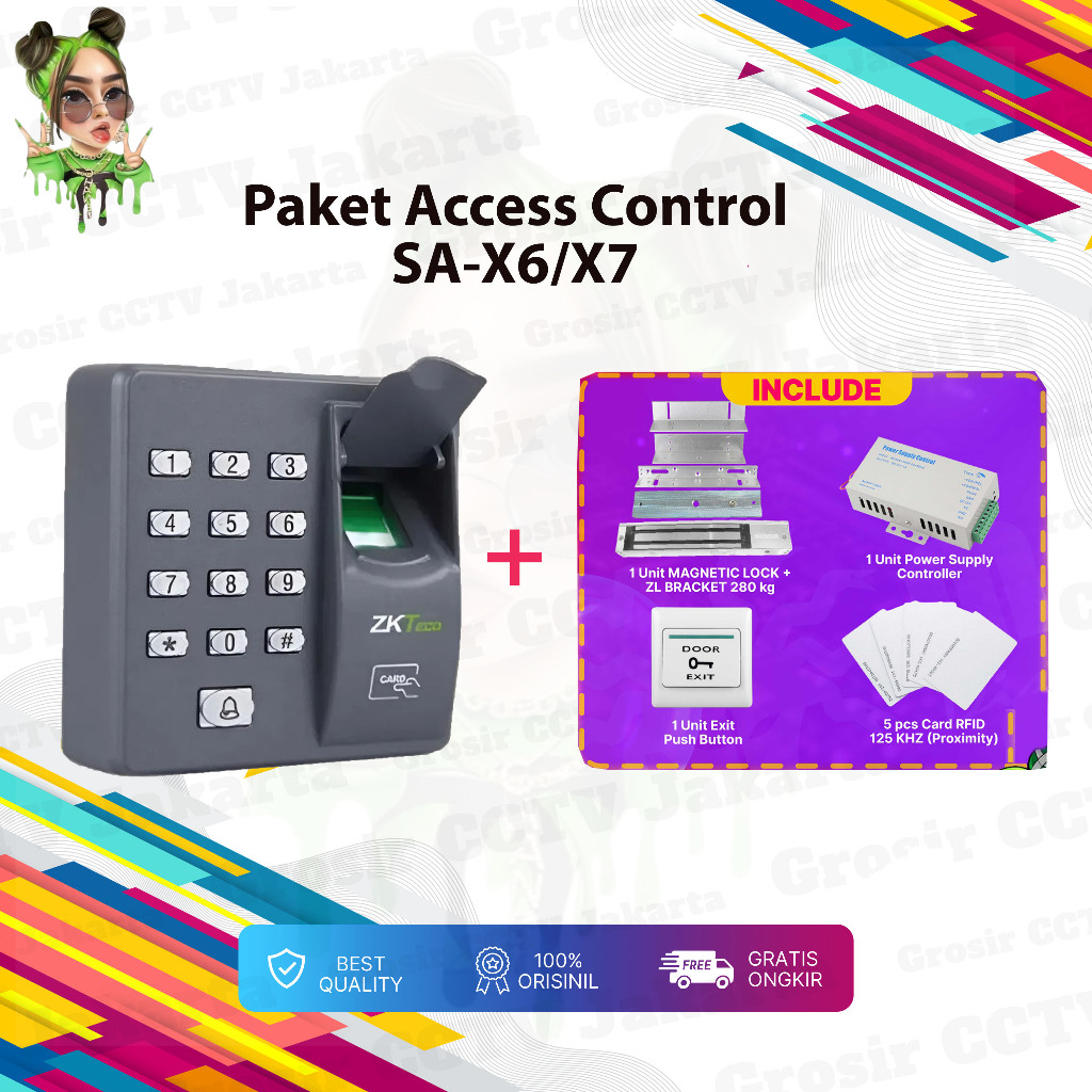 Paket Access Control Fingerprint Door Lock Zkteco X6 / X7