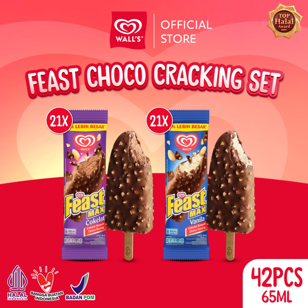 Wall's Feast Choco Cracking Set - Feast Max Chocolate & Vanilla - Es Krim / Ice Cream