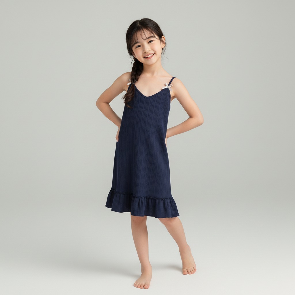 PAKAIAN ANAK PEREMPUAN BAHAN HYGT POLOS DRESS RUFFLE TALI KECIL MODIS NYAMAN DIKENAKAN