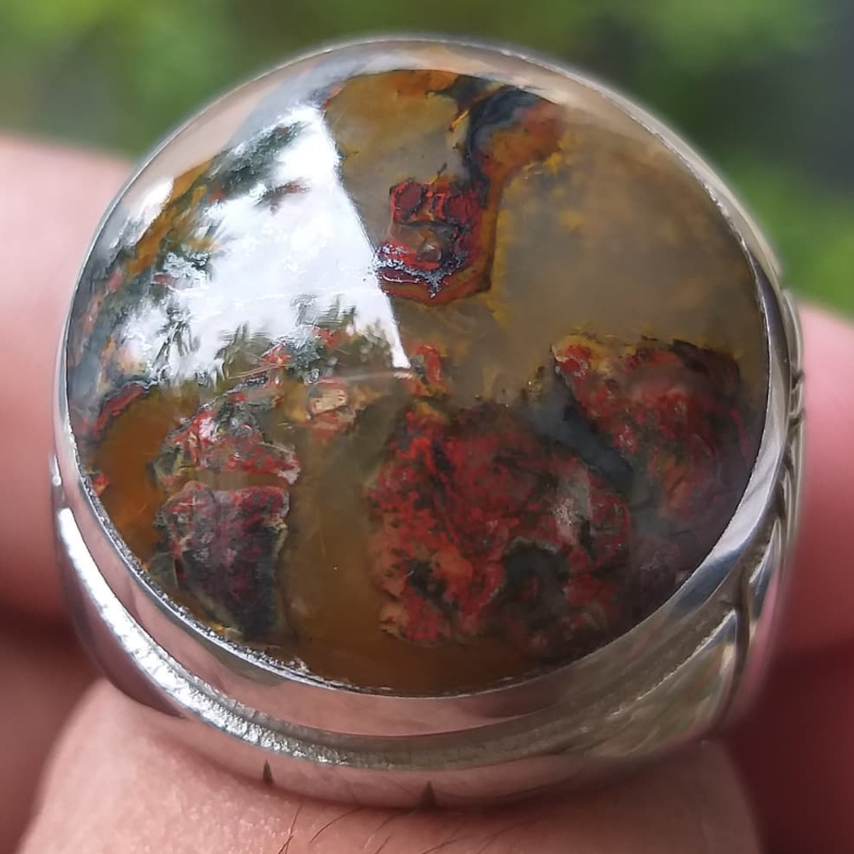 Batu Akik Badar Besi Skotlet Asli Crystal Tembus Senter Kembang Merah Motif Atlas Unik Antik Langka 