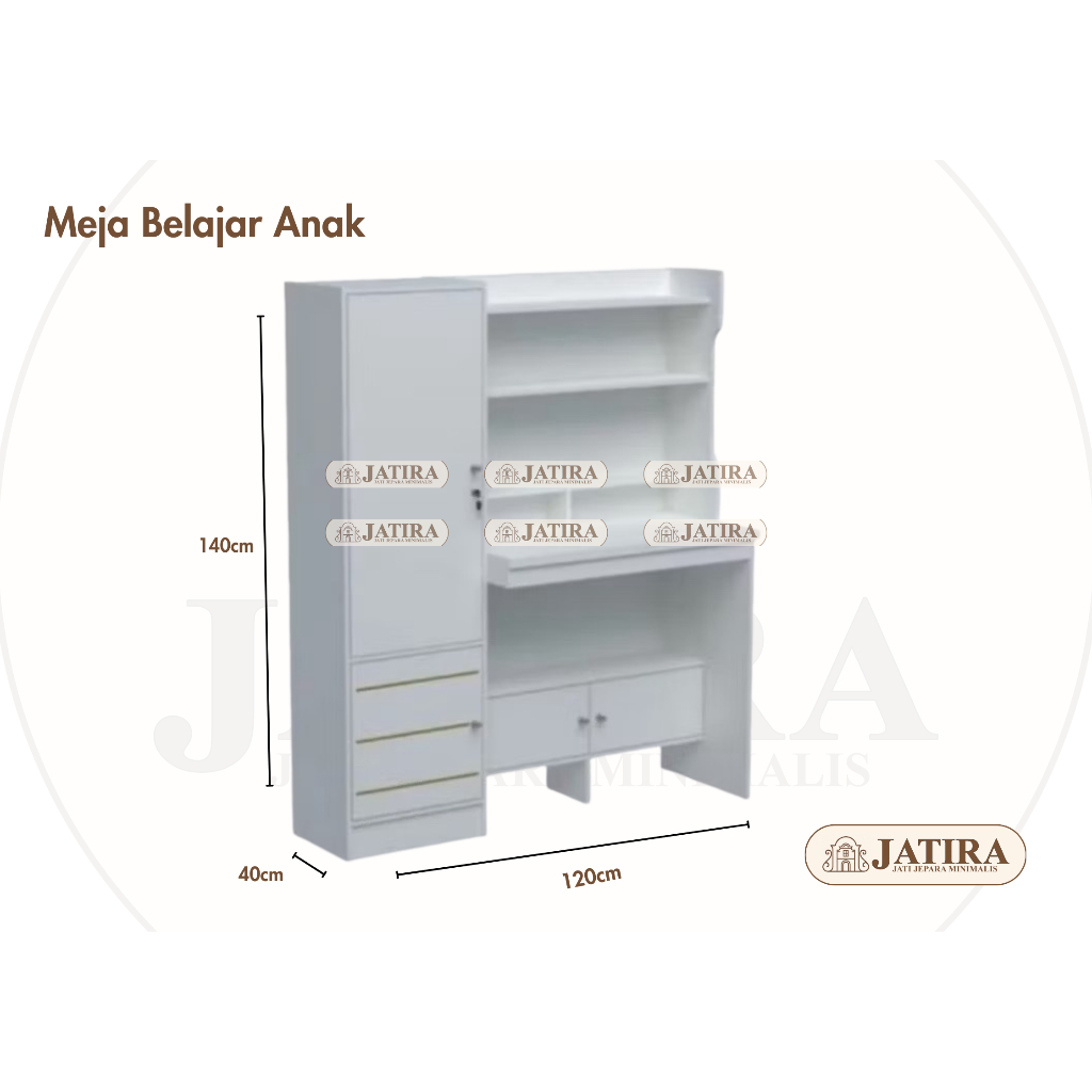 Meja Belajar Lemari Buku Olympic Karin Putih Modern | Meja Belajar Murah Palembang