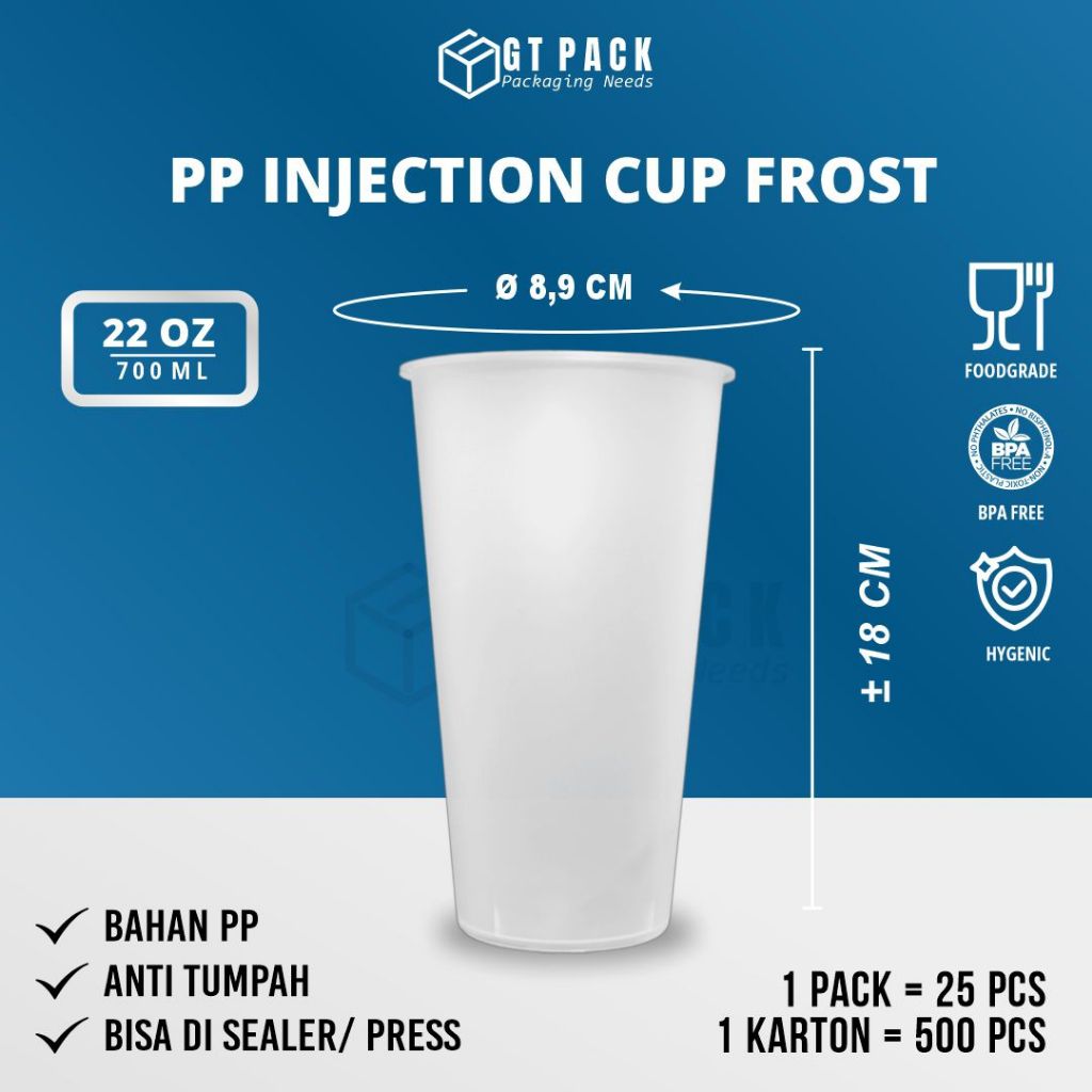 Cup Plastik PP Injection Datar 700 ML (Frost)