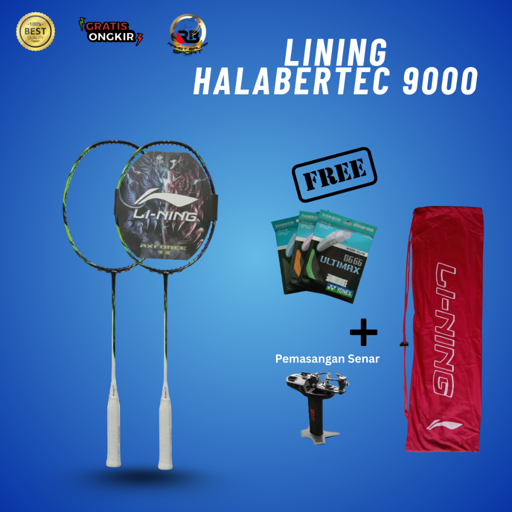 Raket Badminton Lining Halabertec 9000 Bahan Karbon Kualitas Premium Ringan & Kuat