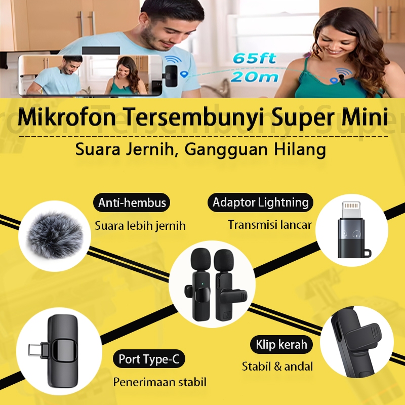 [Kirim cepat, COD] Mikrofon clip on nirkabel | Bluetooth 5.3 jarak 20m | noise reduction | 360° suar