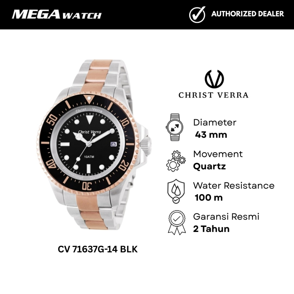 Jam Tangan CHRIST VERRA Pria Original CV 71637G-14 BLK