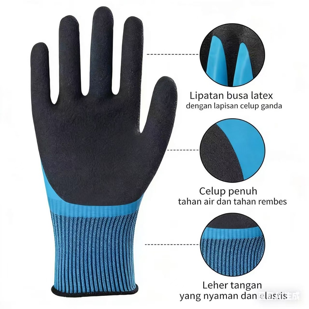 Sarung Tangan Safety Waterproof Coolproof Biru Bahan Karet Latex Glove