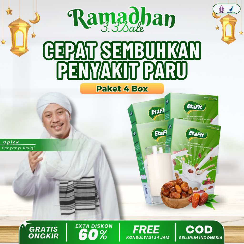 ETAFIT 4 BOX - Obat TBC Paru Paru Flek Basah Bronkitis Pneumonia TB Aktif - Susu Kambing Etawa 100% 