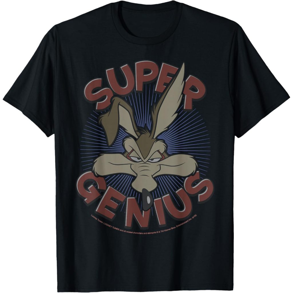 Kaos Looney Tunes Wile E. Coyote Super Genius T-Shirt – Baju Vintage 90s Retro Pria Wanita Unisex Co