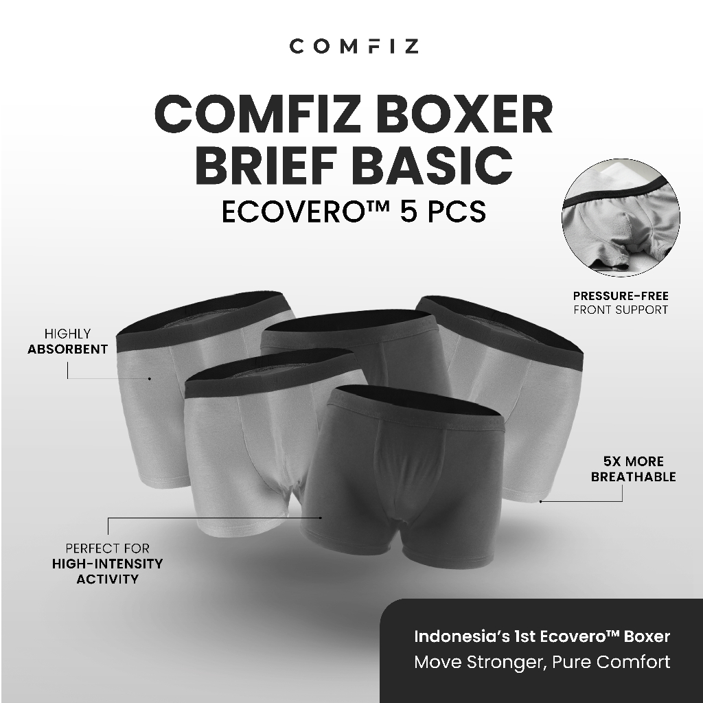 Comfiz Boxer Brief Basic Ecovero Fabric 5 Pcs - Celana Dalam Pria Boxer Briefs Cowok Big Size