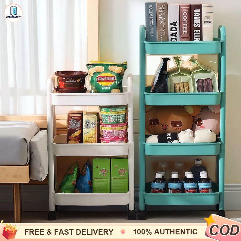 Rak Susun Serbaguna Rak Troli Rak Troli Susun Roda Rak Susun Plastik 3/4 Tingkat Dapur/Kamar Mandi
