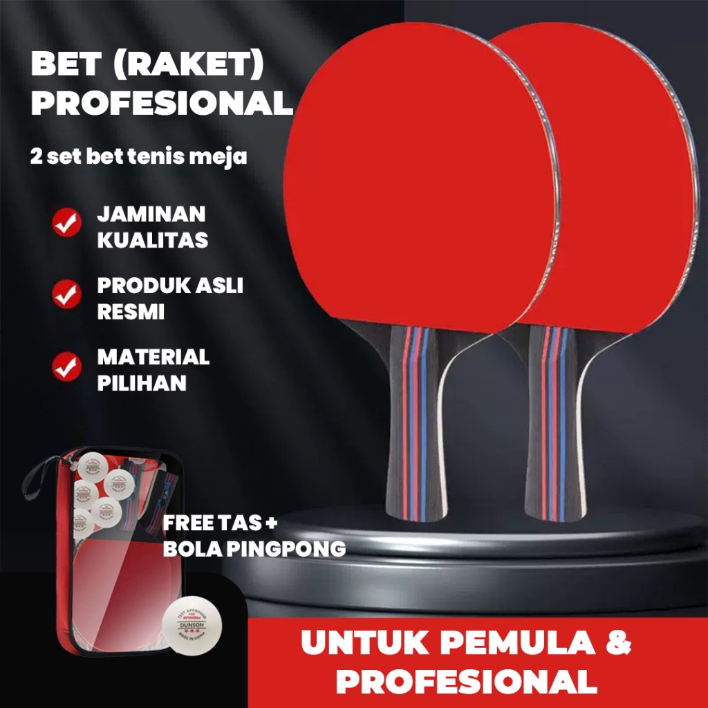Raket Tenis Meja Pingpong Isi 2 Pcs Dengan Pegangan Kayu dan Karet Berkualitas FREE BOLA PINGPONG TA