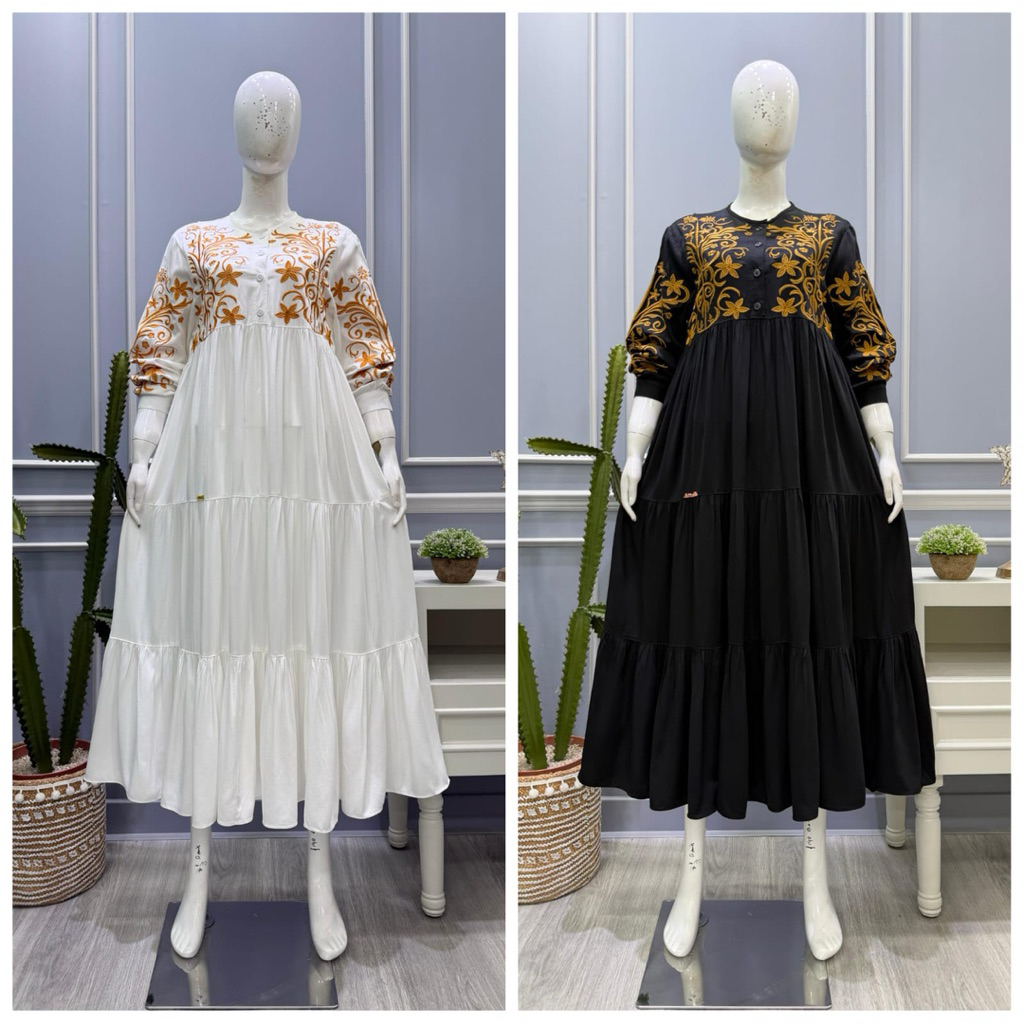 Gamis salvina rayon hitam putih viral