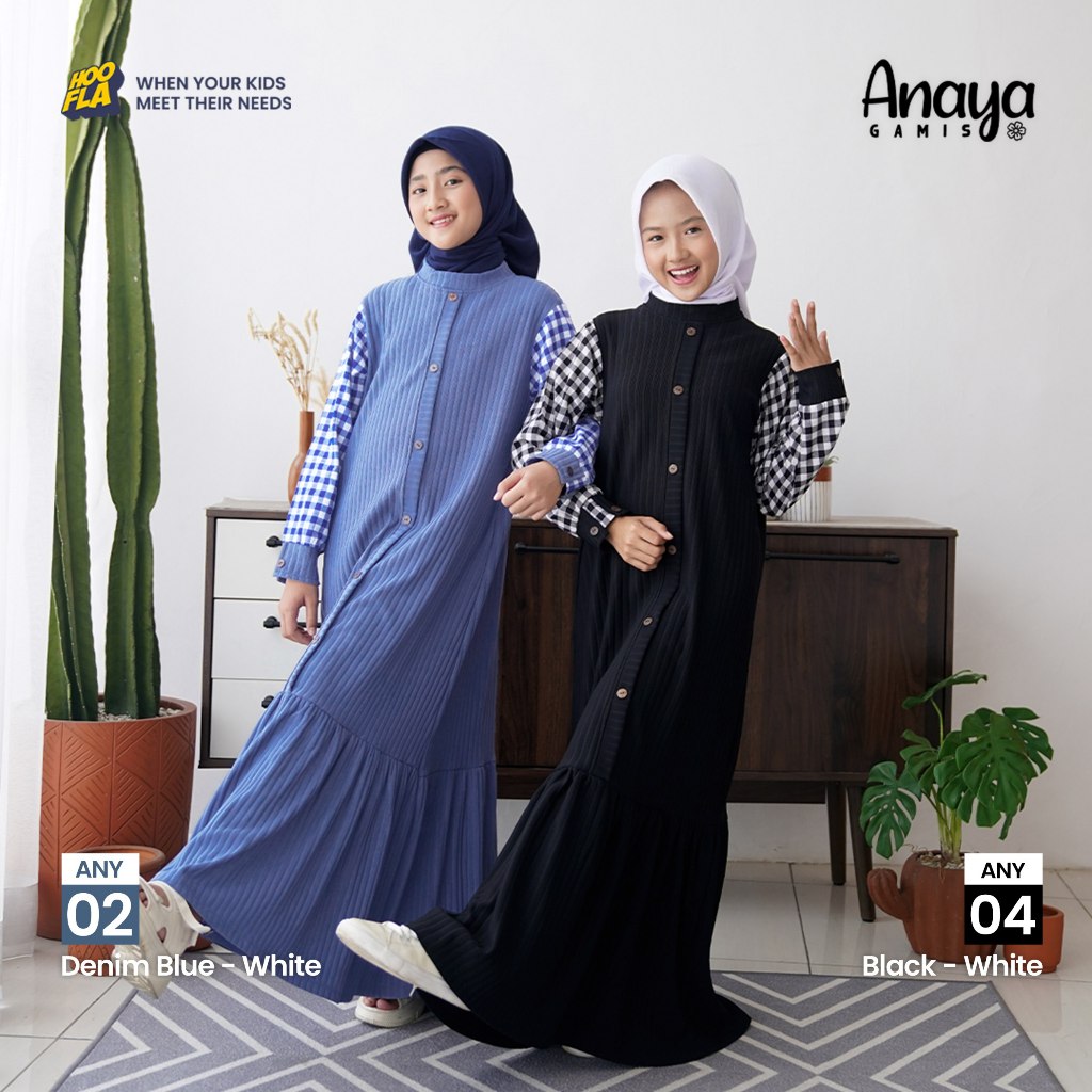 Gamis anak perempuan Usia 5 - 12 Tahun Hooflakids Anaya gamis Baju anak muslim perempuan Tanggung