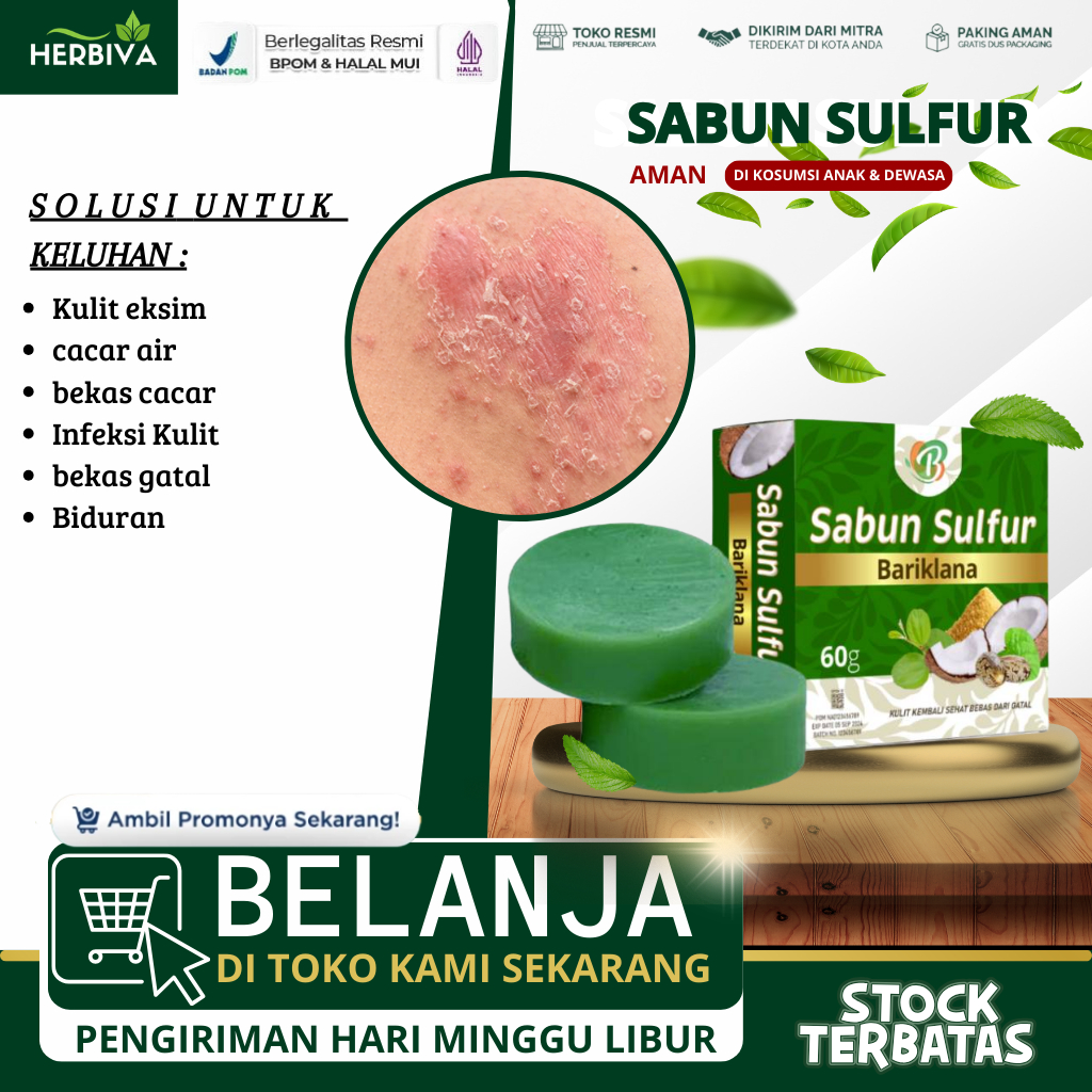 Sabun Sulfur - Sabun Binahong Obat Cacar Air & Bekas Cacar, Obat Herpes Zoster, Obat Gatal Berair, S