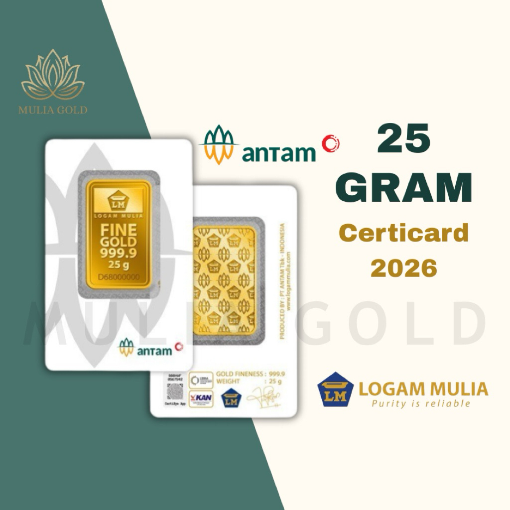 LOGAM MULIA ANTAM 25 GRAM CERTICARD/LM ANTAM/EMAS BATANGAN