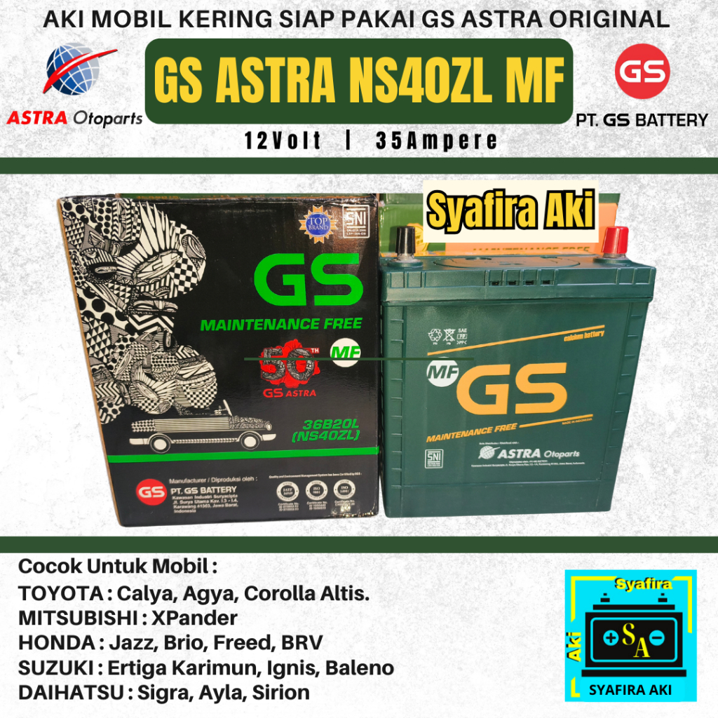 Aki Mobil Agya, Ayla, Calya, Sigra, Brio GS Astra MF NS40ZL Aki Kering