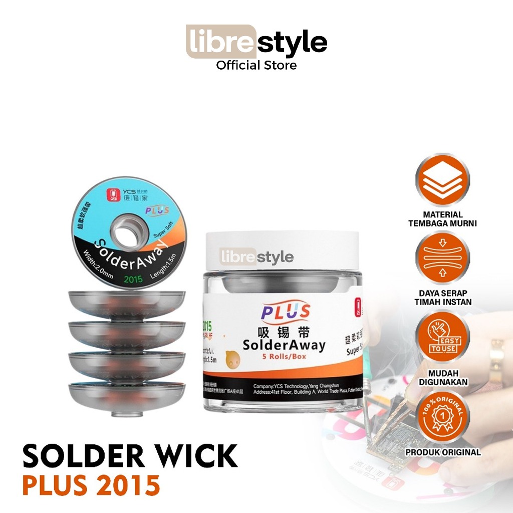 YCS SOLDER WICK 2.0MM PLUS 2015 ORIGINAL - PEMBERSIH TIMAH PCB HP LAPTOP ULTRA SOFT - KAWAT PEMBERSI