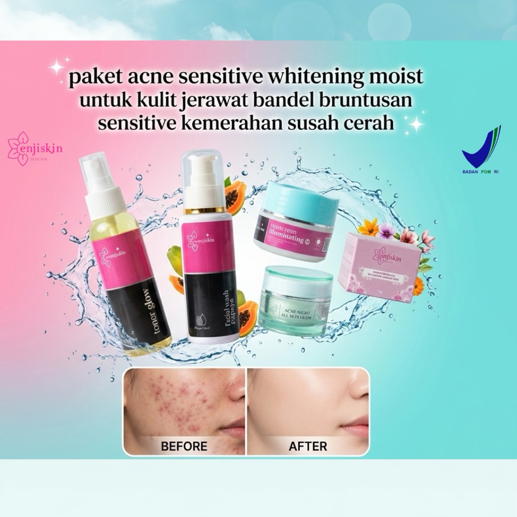 Skincare Pemutih Wajah Paket Moist Forte Enjiskin Untuk jerawat Dan kulit sensitif