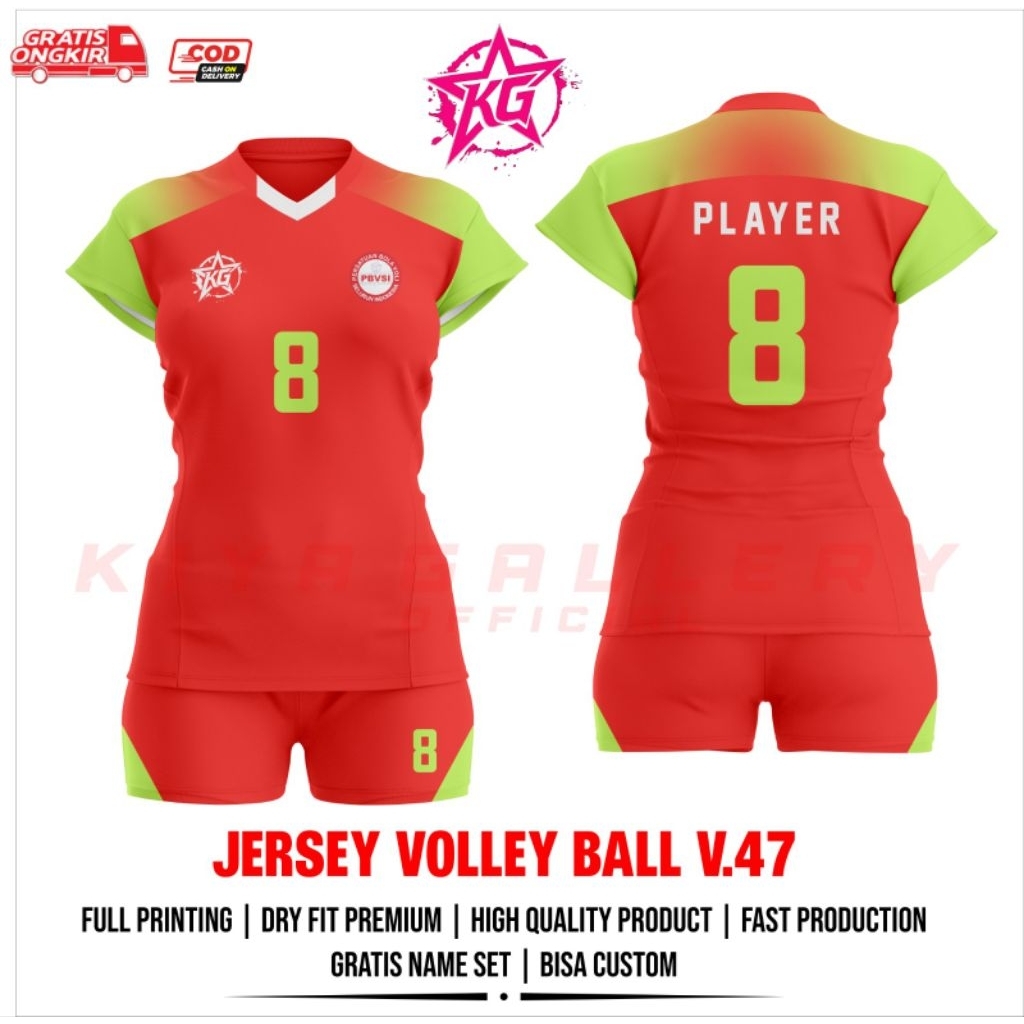 JERSEY BAJU VOLI WANITA V.47 FULL PRINTING GRATIS NAMA DAN NOMOR