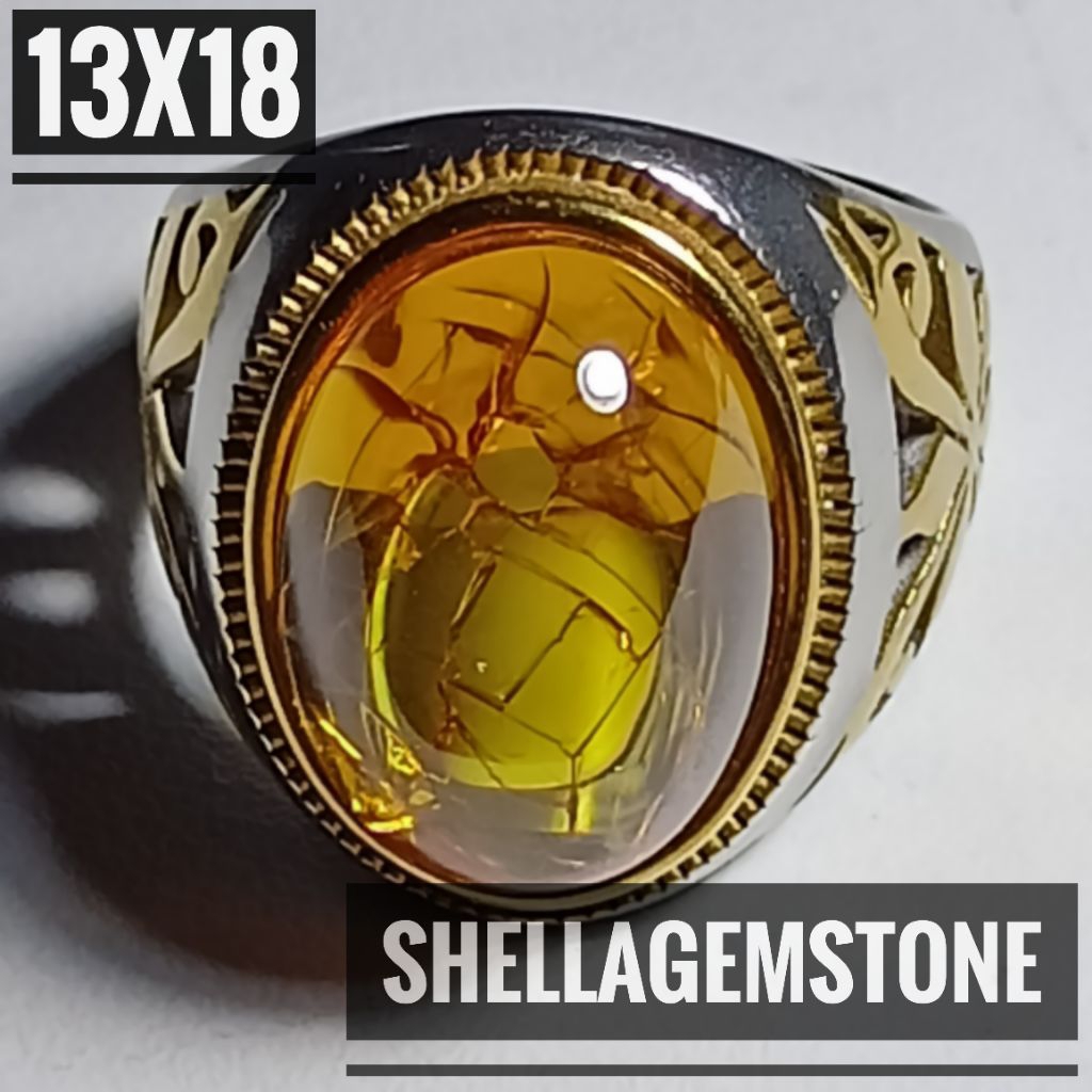 Cincin Pria Batu Yellow Citrine Pecah Seribu Ring Titanium